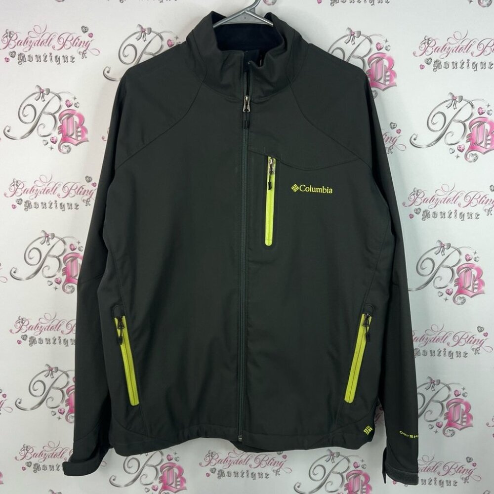 Columbia jacket zip up coat Men's Gray Jacket with Yellow Accents